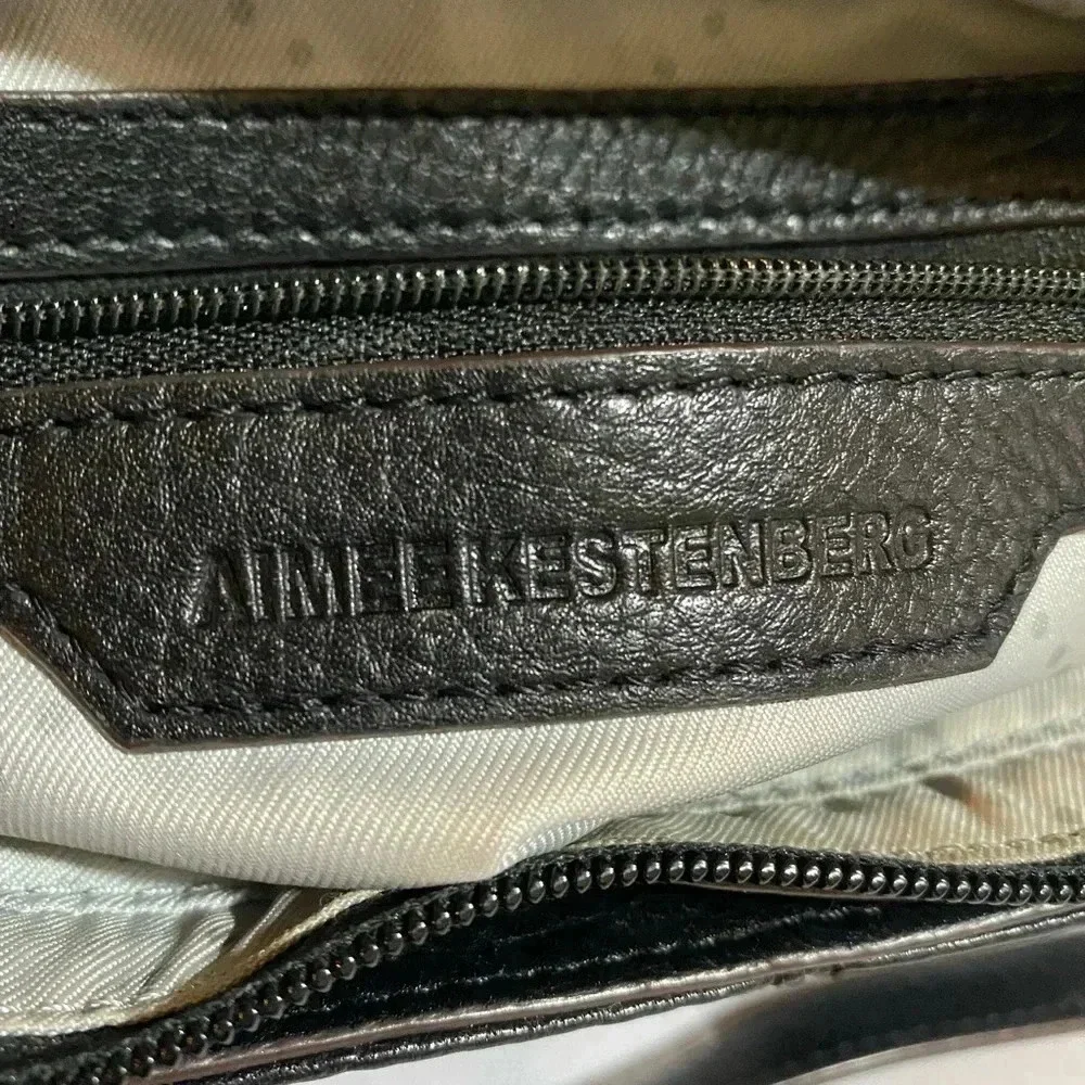 Aimee Kestenberg black grey leather suede satchel handbag